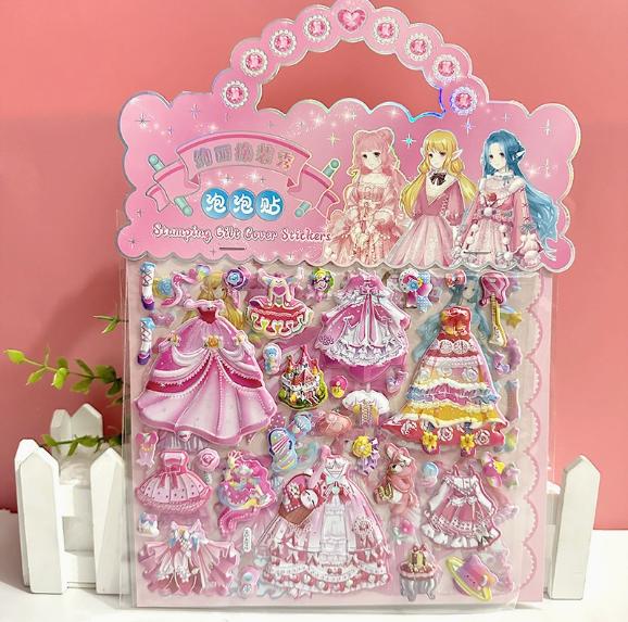 Sheets/Bag Kawaii Princess Dress Up Sticker Cartoon Diy Foam Bubble Stickers Cute Decorative 3D Puffy Stickers Kids Toy