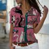 2025 Summer New Fashion Women's Cat Printed Short Sleeve V-neck Casual Button-down Shirt Top