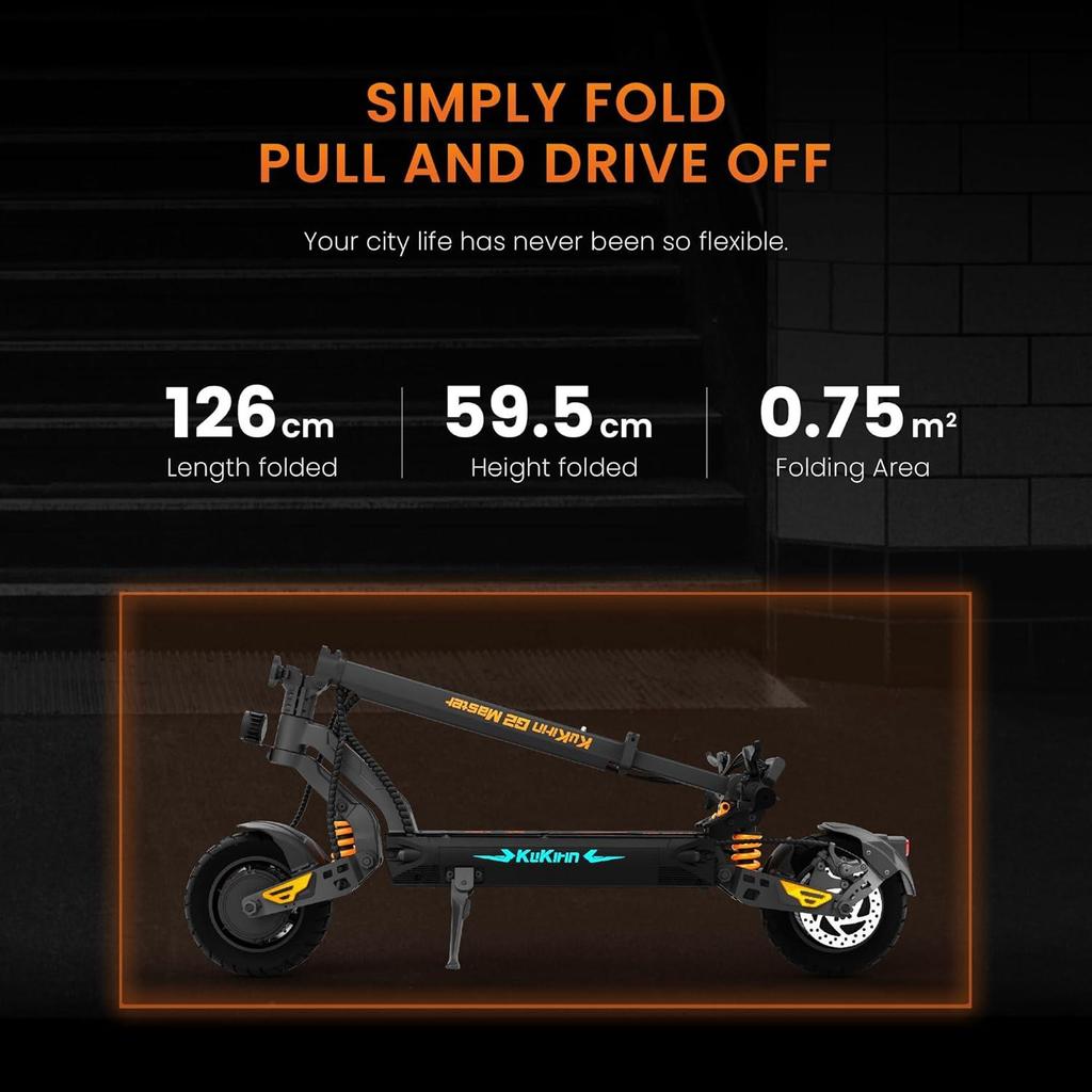 Monopattino Elettrico KuKirin G2 Master 2000W per Adulti, Autonomia 70 km, Ruote Pneumatiche da 10", Doppia Sospensione, E-scooter Pieghevole per Pendolari