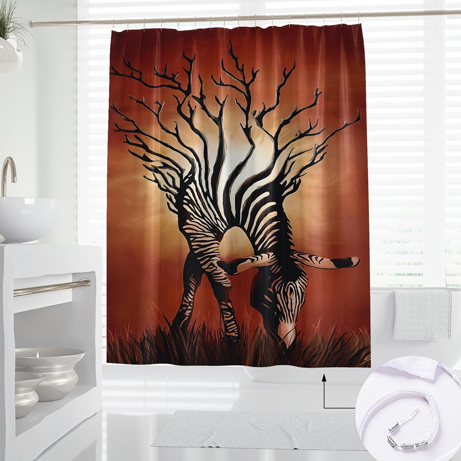 

1pc African Safari Zebra Print Shower Curtain - Wild Nature Abstract Design, Red & Black Striped Zebra Digital Print on Polyeste 90x180cm35x71in