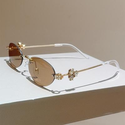 New Y2k Rimless Oval Sunglasses Women For Female Vintage Sun Glasses Punk Luxury Brand Designer Diamond Crystal Pink Eye Glasses