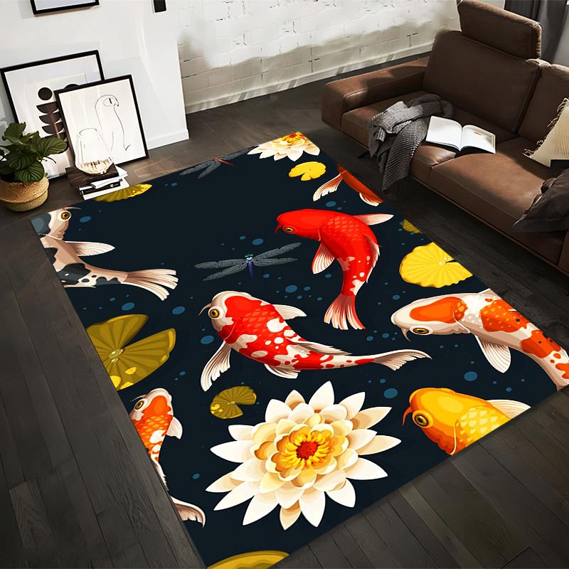 

Colorful Koi Fish and Lotus Flower Print Carpet for Living Room Decor Suitable for use as an anti-slip for living room bedroom sofas 40x60cm( 15x23in )