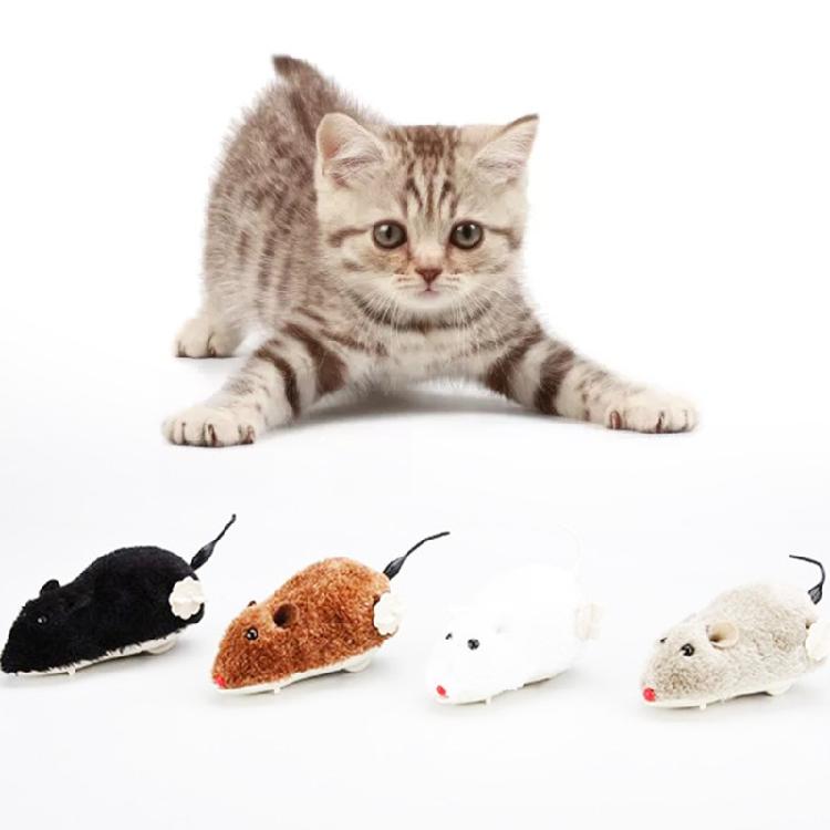 Niedlicher interaktiver Katzen-Plüschtier-Maus-Tier-Uhrwerk-Federaufzug-Laufspielzeug