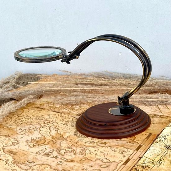 Magnifying Glass with Wooden Stand Movable Lens, Customize Handmade Nautical Desk Decor Magnifying Glass, Map Reader