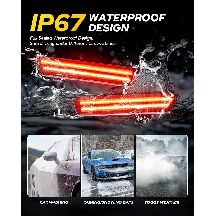 AUTOONE Upgraded Red Rear LED Side Marker Lights Compatible With 2008-2014 Dodge Challenger & 2011-2014 Charger, Fender Side Markers, Smoked Lens