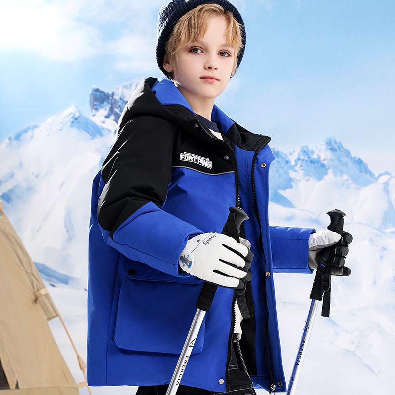 2025 Pojkars Mellanlång Svarta Dunjacka, Förtjockad Vindtät Koreansk Stil för Barn