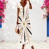 Women Plus Size V Neck Short Sleeve Black Floral Print Long Dress