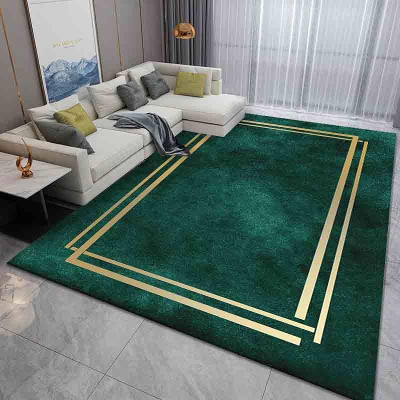 Artistic Geometric Themed Large Carpet Anti-slip Floor Rug with Emerald Green Curved Pattern for Living Room Carpet Decoration
