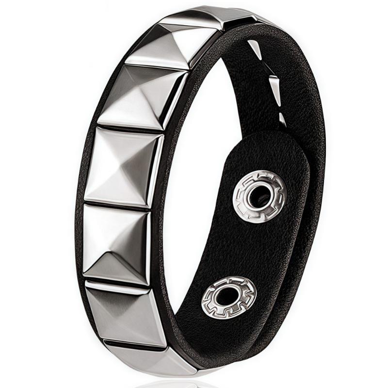 Punk Pu Leather Bracelet Gothic Rock Unique Rivet Stud Wide Cuff Unisex Bangle Wristband Adjustable Party Jewelry
