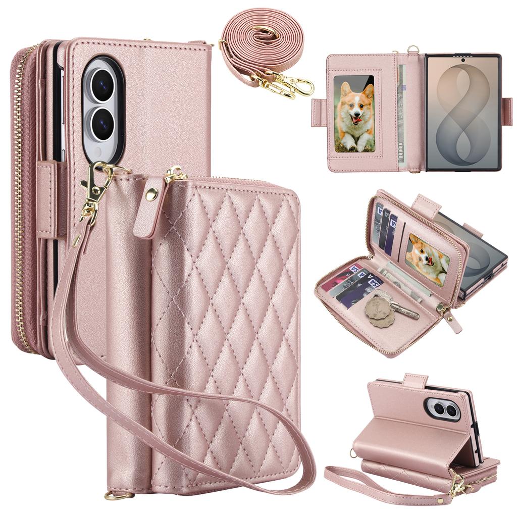 Crossbody Multi Cards Solt Zipper Flip Leather Phone Case for For Samsung Galaxy Z Fold8 Fold 8 Wide Shockproof Book Stand Cover