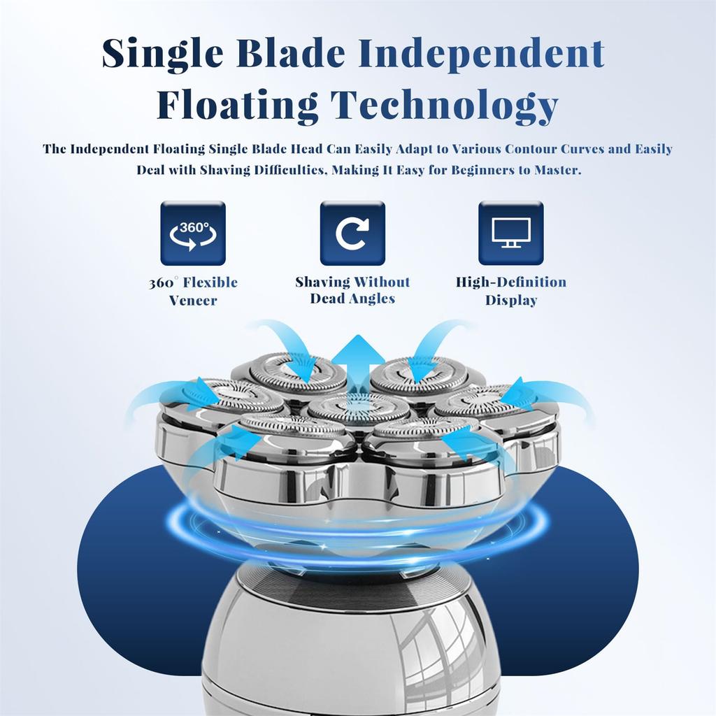 Shaver For Men, Wireless Charging Floating Head Shaver, IPX7 With 7 Rotating Shaver Heads, Nose Hair Sideburn For Body, Face