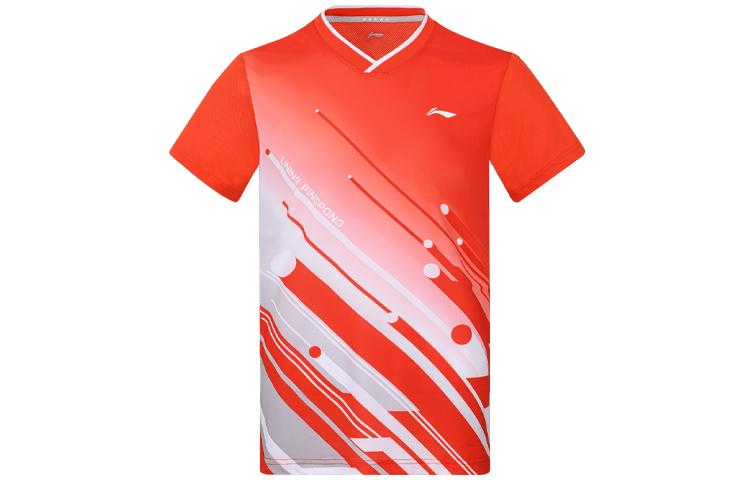 Li Ning Table Tennis Clothing Men's Spicy Orange V Neck Moderate AAYS017-2