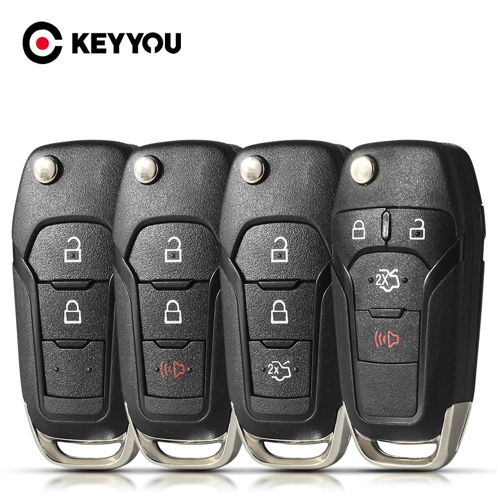 KEYYOU Funda de Llave Mando Plegable 2/3/4 Botones para FORD 2015-2019 F-150 Fusion F-250 F-350 Focus MK MK7 Explorer Ranger HU101
