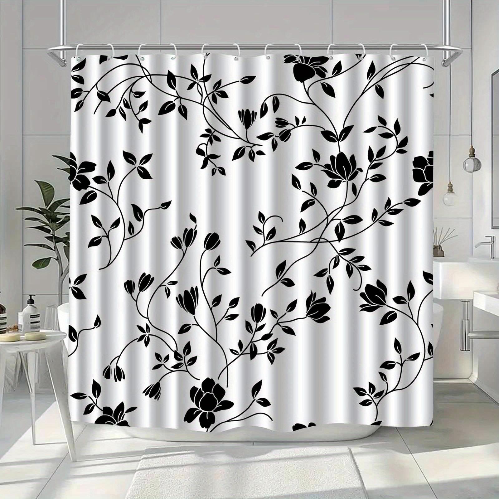 

1Pc Black And White Leaf Patterned Shower Curtain, Machine Washable Polyester, Includes Hooks, Suitable For Bathroom Dcor. W60H190(CM)-1 Pcs