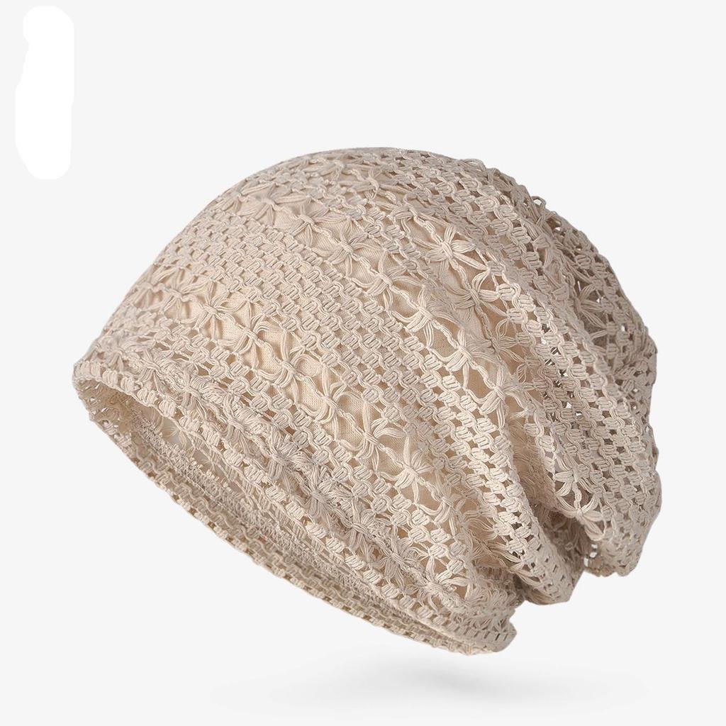 Women's Lightweight Handmade Hollow Crochet Head-Wrapping Hat Casual Breathable Fashion Versatile Lace Woven Slouchy Pull-On Hat