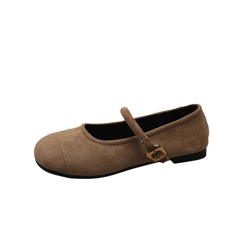 Fashion Single buckle strap flat bottom shallow mouth Mary Jane single shoes new French retro leather shoes brushed scoop shoes