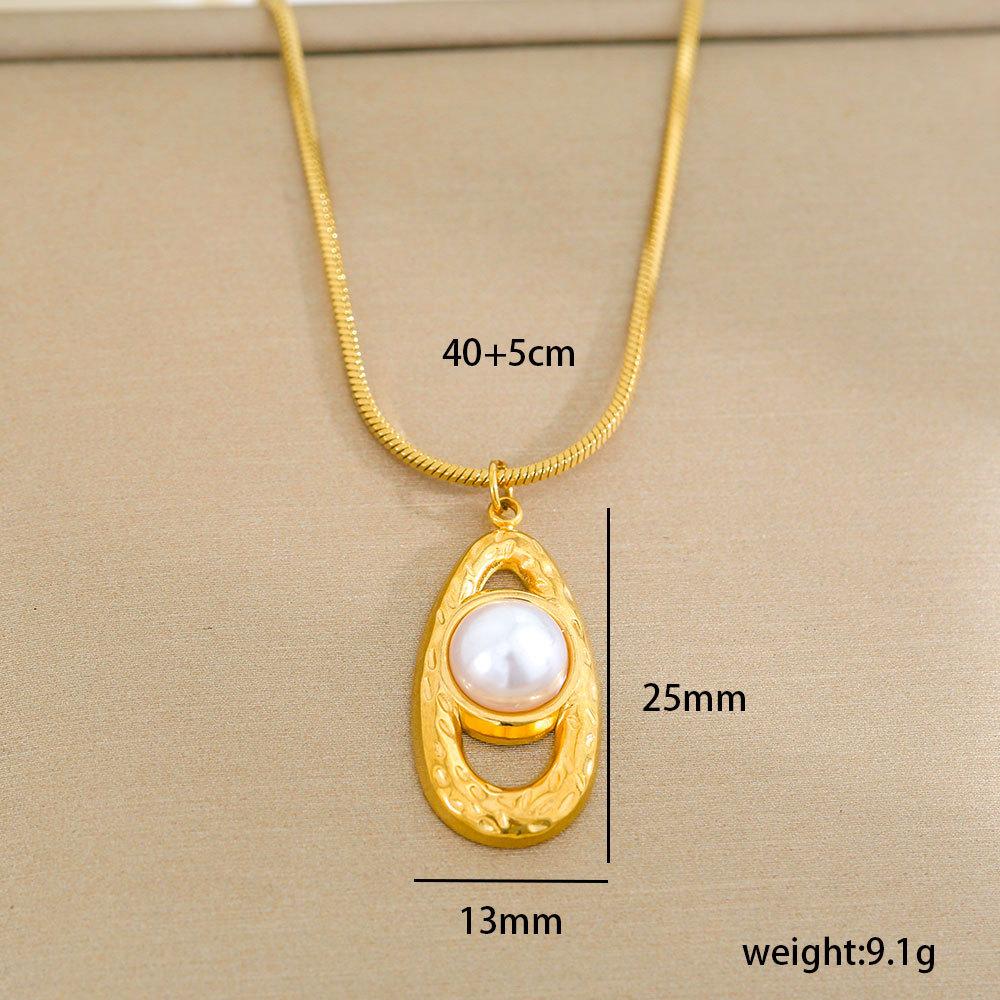 Stainless Steel Gold-Plated Pearl Necklace Fashion Elliptical Square Geometric Necklaces Temperament Collarbone Chain Jewelry