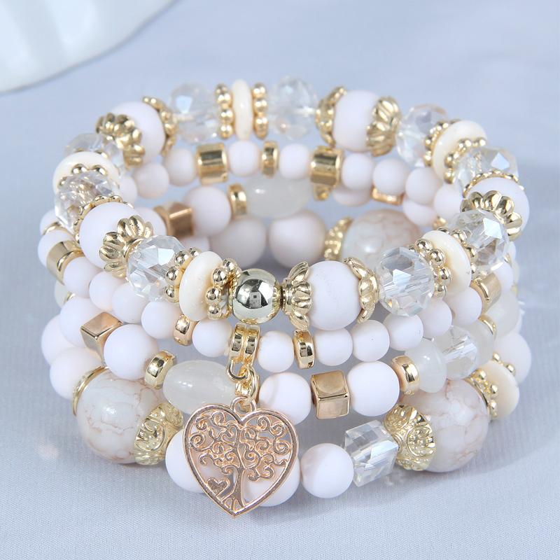 DIEZI Bohemian White Crystal Beads Strand Bracelets For Women Girls Ethnic Tree Of Life Charm Wrap Bracelet Pulseira Feminina