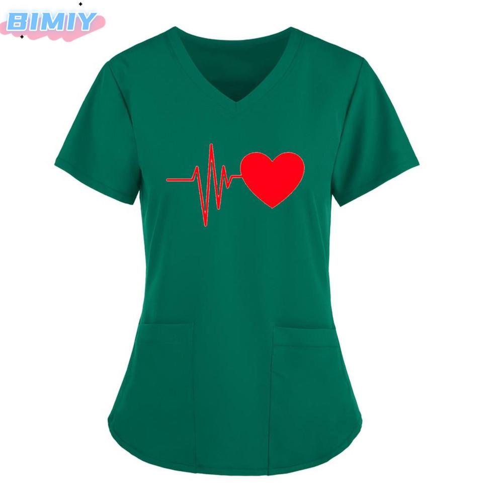 Damen T-Shirt V-Ausschnitt Krankenpflegeuniform Einfarbiges Muster Freizeit T-Shirt