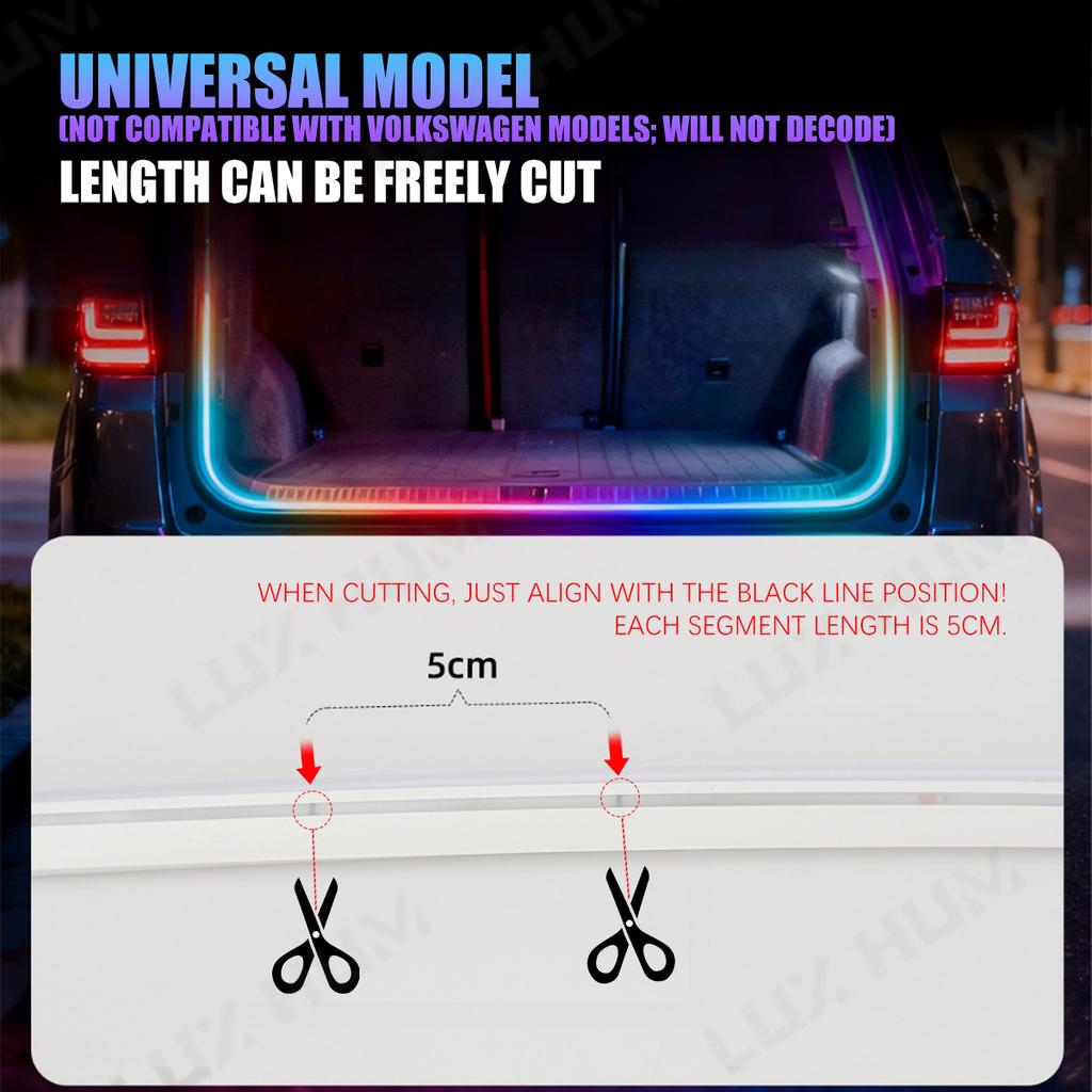 Dynamic Flowing Car Trunk Light Strip for SUV 400cm Flexible Multi-Color RGB Neon Atmosphere Light 12V App Control Ambient Lamp
