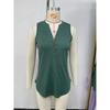 Women's V‑Neck Partial Button Sleeveless Tank Top Regular Fit Casual Solid Spring Summer Women Tee
