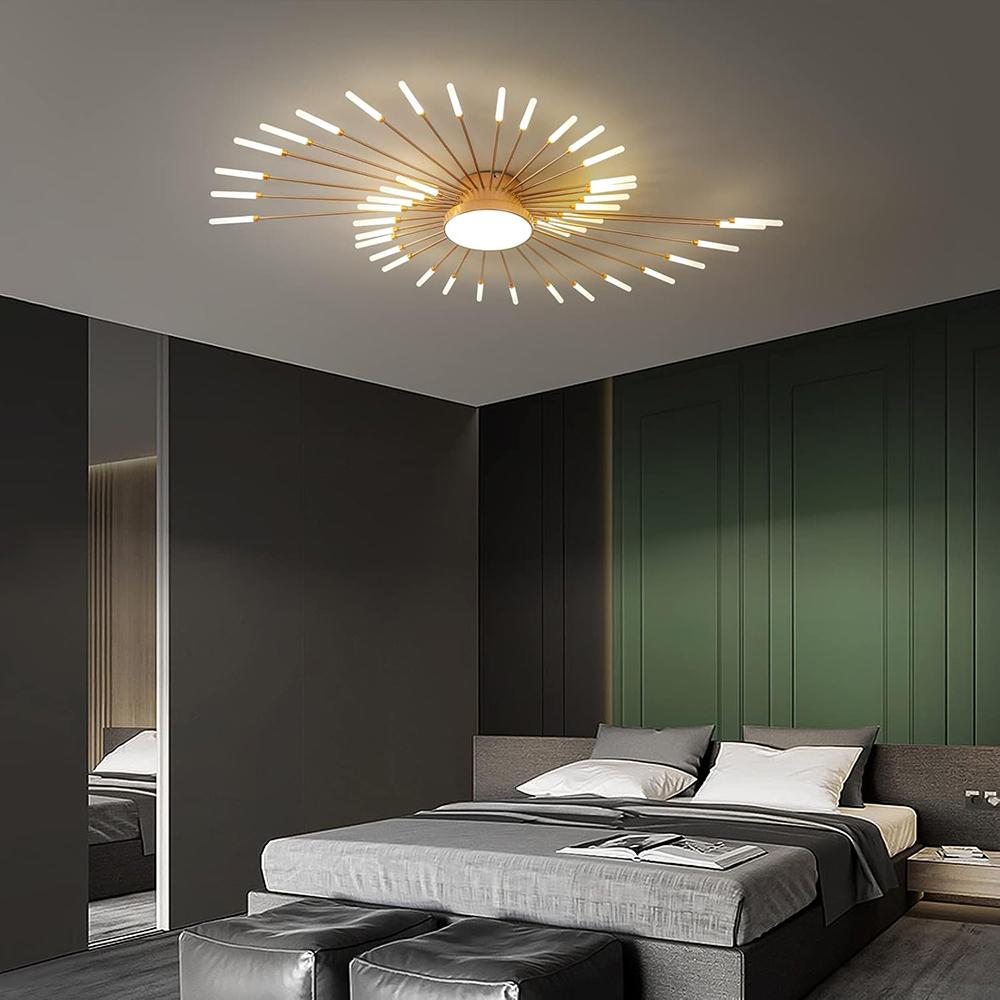 Guld 42 Huvuden Ej Dimbar Pendellampa Kreativt Fyrverkeridesign Ljuskrona Modern Taklampa för Vardagsrum Utställningshall Sovrum