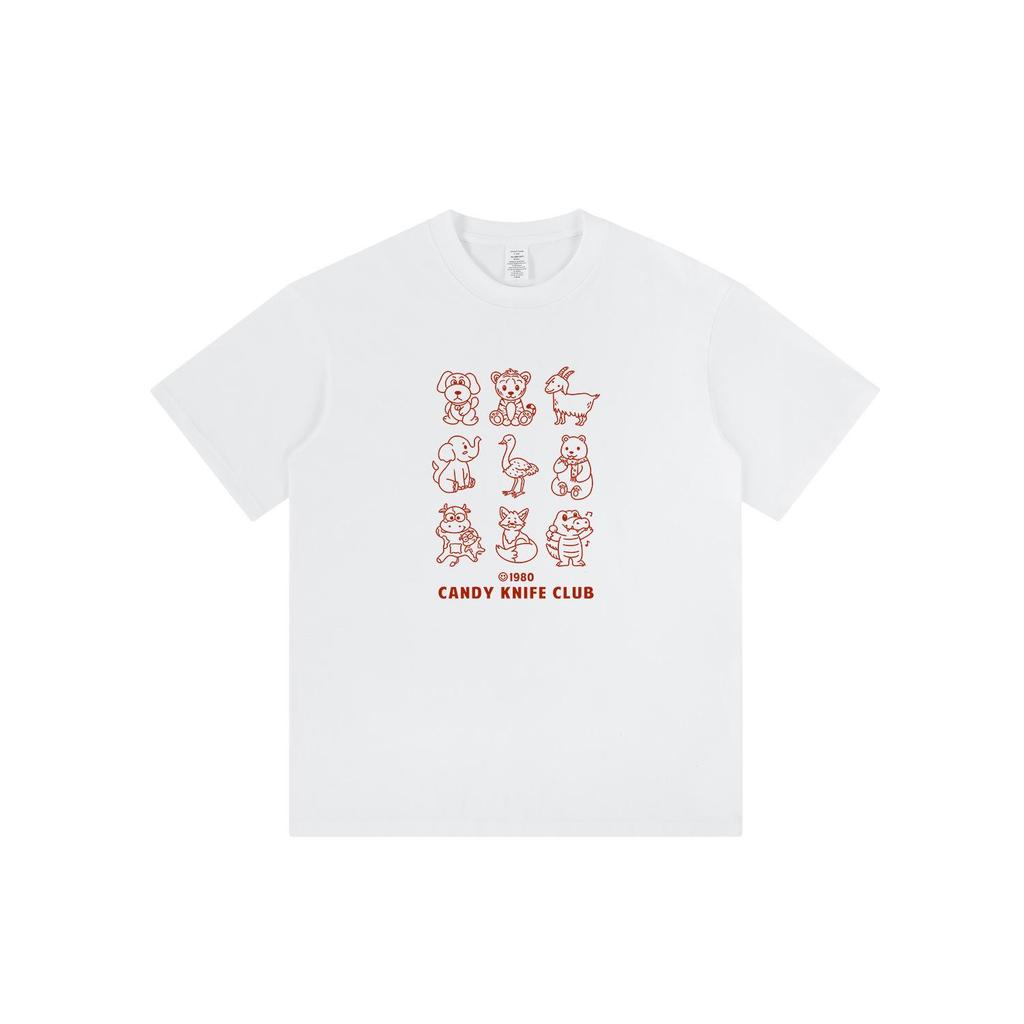 Korean Animal Print Loose Minimalist Unisex Short Sleeve T-Shirt - Summer Casual Round Neck Top