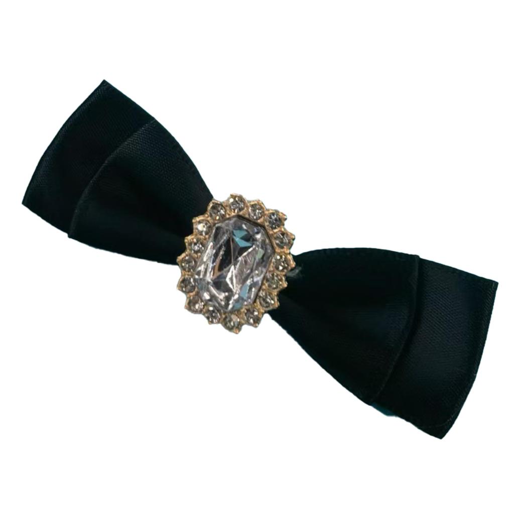 Set of 2 Black Bejeweled Ribbon Clips, Lolita, Gothic Lolita, Hair Clips, Hairpins, Hair Accessories [Used]