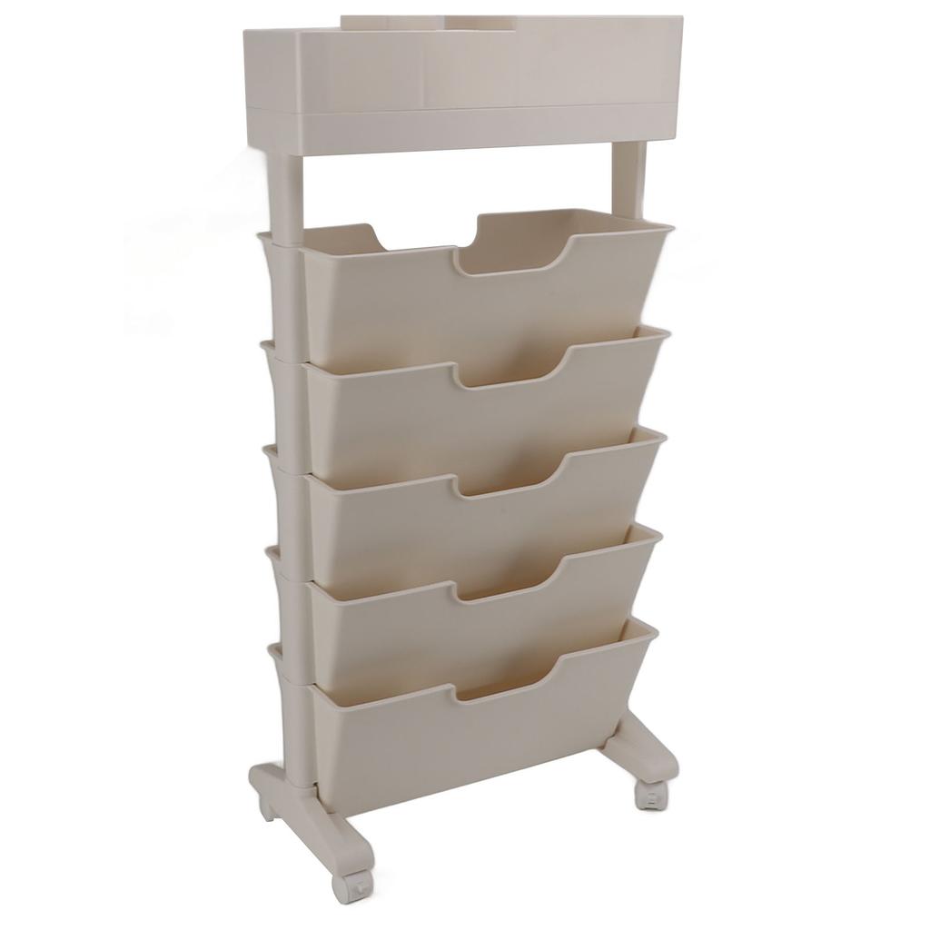 Beige White Bookshelf Plastic Bookcase Narrow Book Storage Utility Display Shelves for Living Room