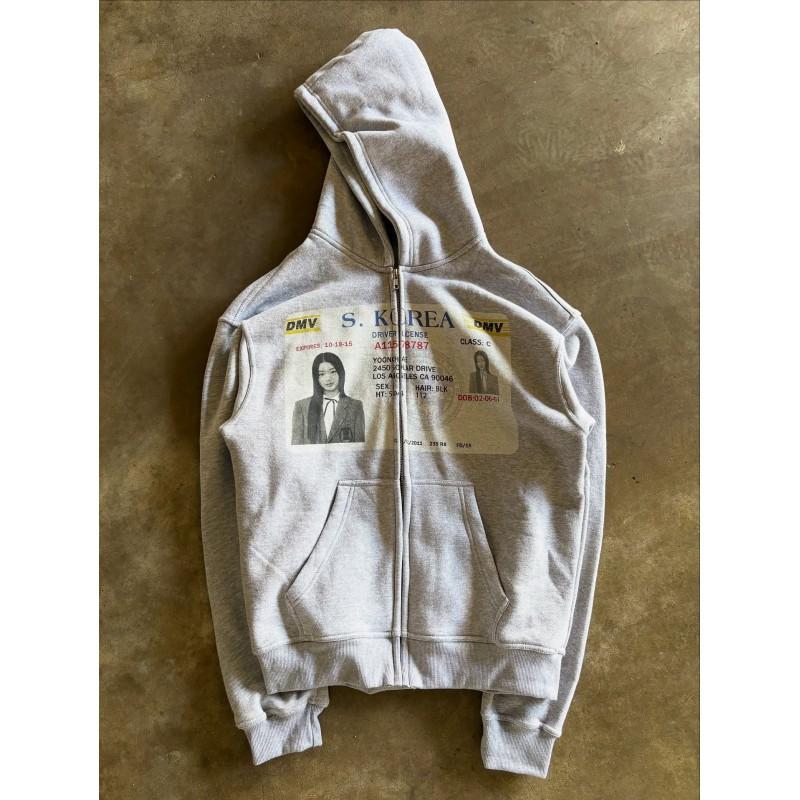 Unisex Streetwear Hooded Zip-Up Sweatshirt With Graphic Print Loose Fit Hip Hop Style