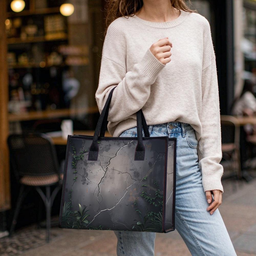 Vintage Cracked Wall Plant Tote Bag Stylish Casual Large Capacity Daily Commuter Shoulder Bag
