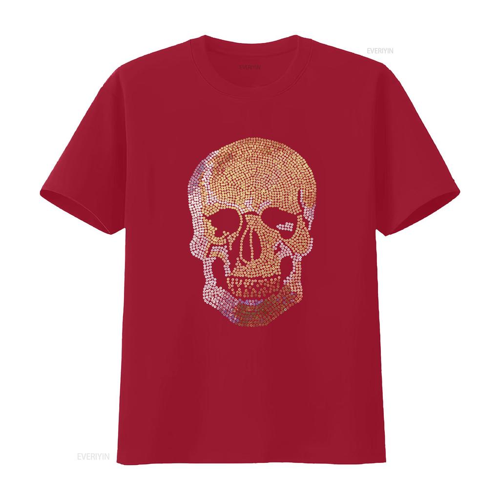 Mens Sugar Skull Bling Rhinestone Sparkle Sequin Sequined T Shirt Biker  Vintage Washed Soft Graphic Designer Clothes Stylish