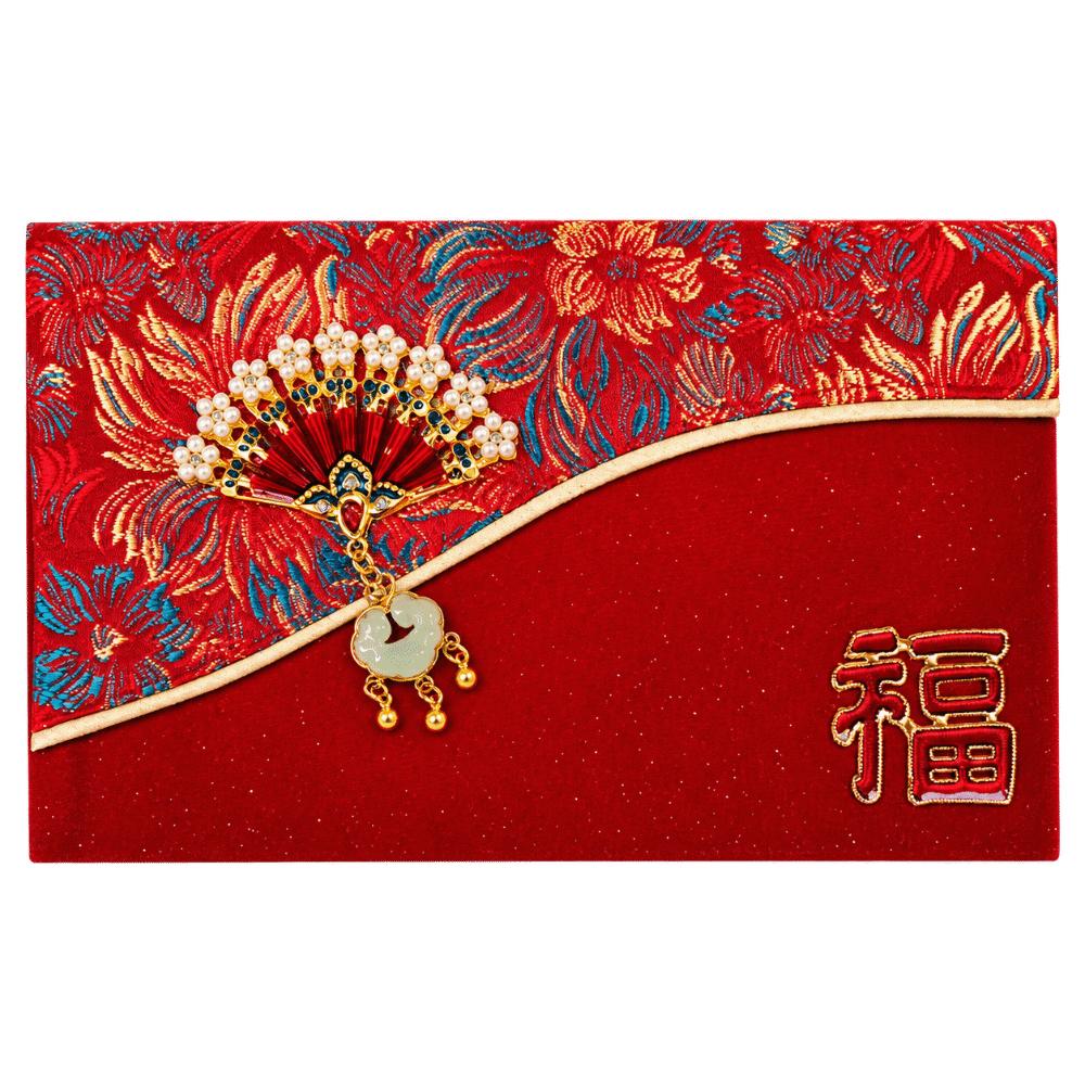 Premium Brocade Red Envelopes Exquisite Tassel Elegant Fan Decor Spring Festival Hongbao Soft Texture Reusable Cloth