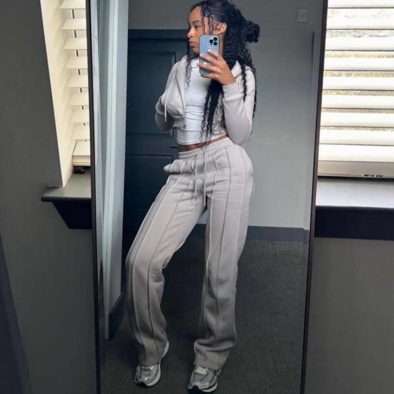 Completo da Donna 2025 Felpa con Cappuccio e Zip Pantaloni Casual Streetwear Manica Lunga Tinta Unita Lavorato a Maglia Tuta