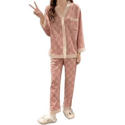 TeMibery Lyric Pyjama Loungewear Set Gemustertes Logo Lang Offen Niedlich Lässig Schlafbekleidungsset mit Perfekt für und Winter Damen - Pyjama, Bequem,