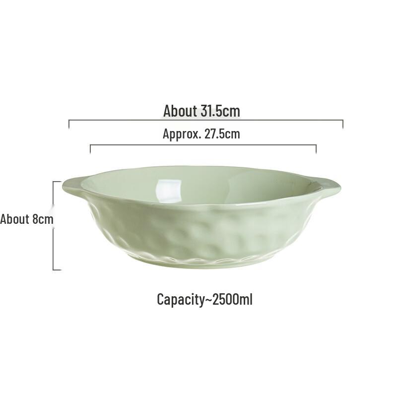 12-Inch Cream Style Ceramic Serving Bowl with Double Handles