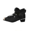 Fashio Pointed Toe faux fur Shoes for Women, Large Size, Fleece-Lined, Thick Heel, Thick Sole, Autumn Winter Warm Shoes