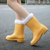 Women's Mid-Calf Rain Boots 2025 New Rubber Shoes Winter Rain Boots Cotton-Padded Warm-Keeping Waterproof Women's Non-Slip Shoes