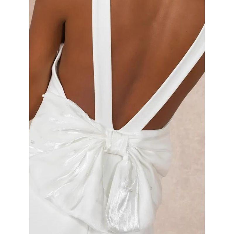 Export Single Lu's Pure White Fairy Spaghetti-Strap Trailing Annual Party Party Bare Back Bows Dress Evening Dress