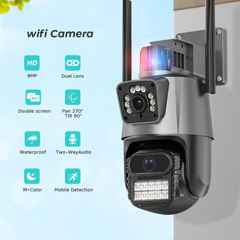 4K 8MP Dual Lens Dual Screen IP Camera WIFI Waterproof Color IR Night Vision Auto Tracking WIFI Surveillance Cameras V380pro App
