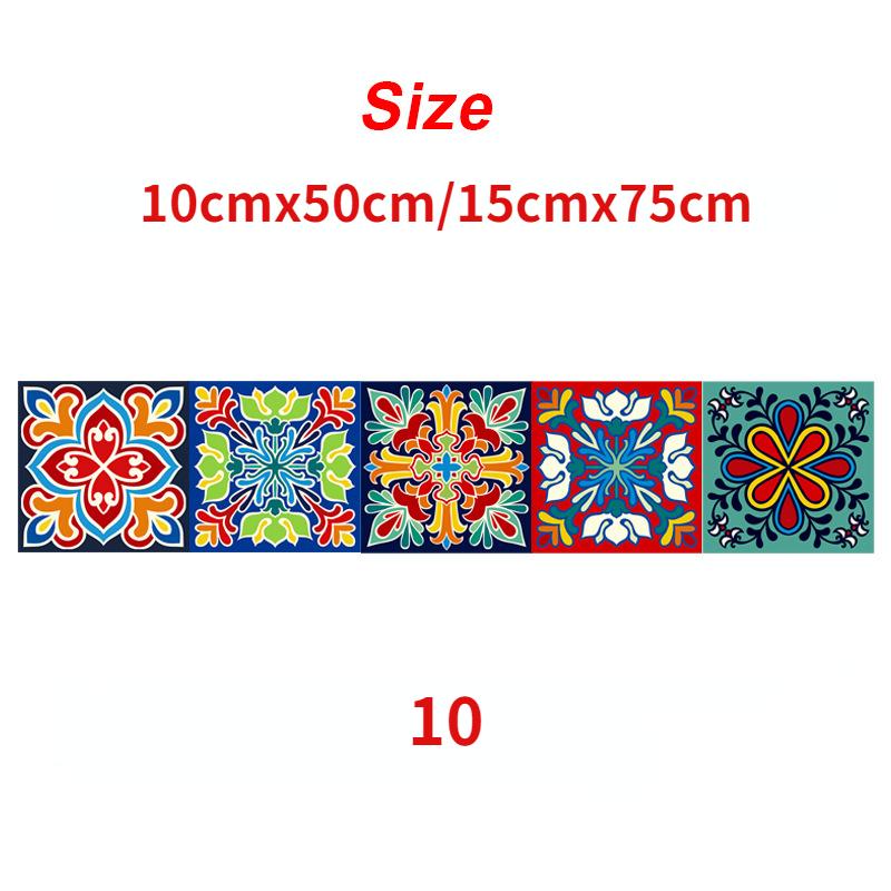 1Pc 10/15cm Colorful Flowers Pattern Retro Tiles Wall Sticker Kitchen Bathroom Tile Waist Line Wallpaper Art Mural