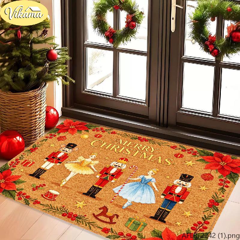 Merry Christmas Doormat, Fairytale Nutcracker Rug, Non-Slip, Absorbent Entryway Doormat, Home Decor