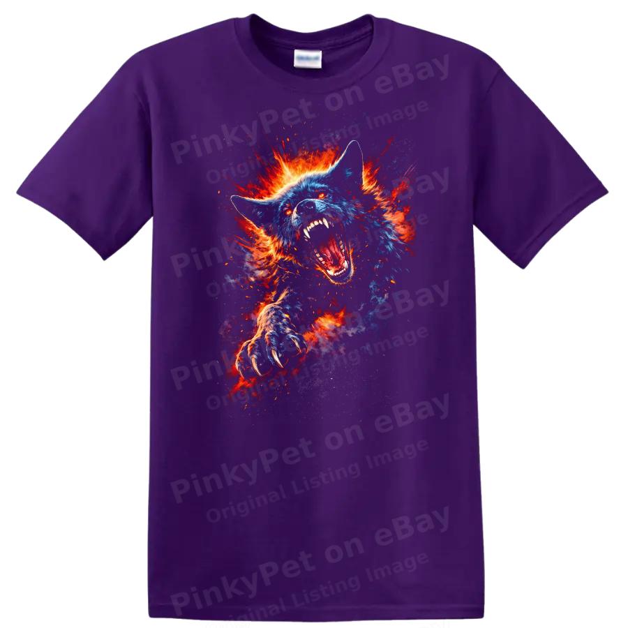 Furious Blue Wolf Animal Graphic T Shirt Art Fire Claw Roar Fury Tee