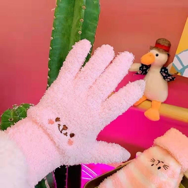 1-2pair Adorable Gloves Portable Winter Gloves Cute Soft Fluffy Plush Winter Gloves Cartoon Bear Winter Warm Full Finger Gloves