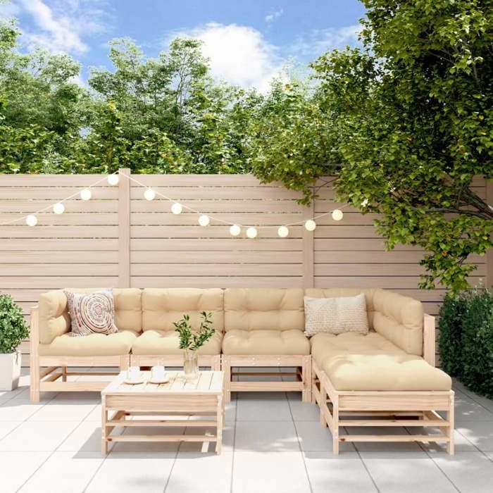 VidaXL Salon de Jardin avec Coussins 7 pcs, Canapés avec Dossier et Accoudoir, Ensemble de Meubles avec Table Basse Patio 3185976