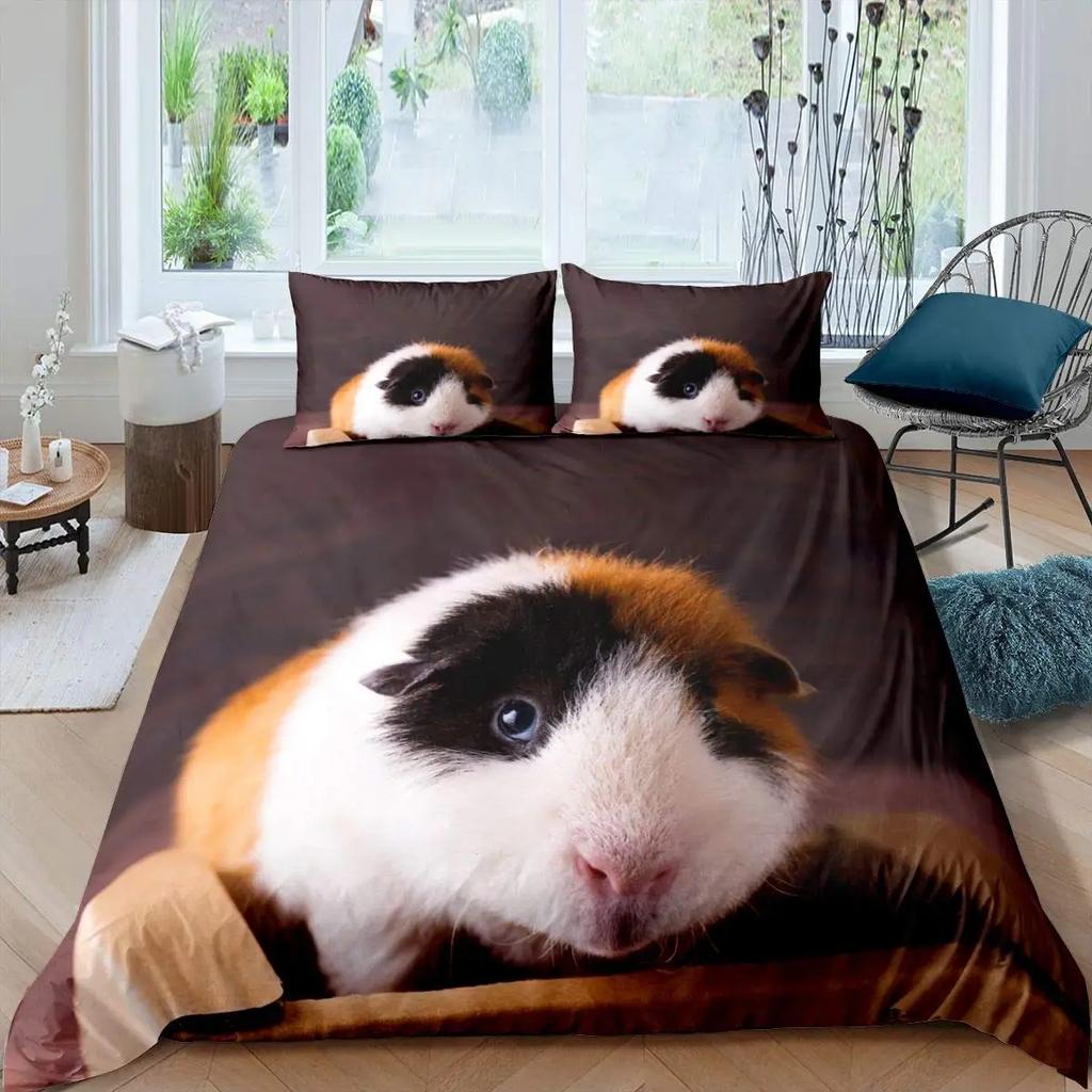 Guinea Pig Duvet Cover Set Cute Cavy Pattern Bedding Set Animal Quilt Cover For Boys Girls Garden Nature Polyester Bedding Set