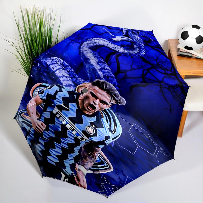 Inter Milan Star Lautaro Automatic Folding Umbrella - 8-Rib Travel Umbrella with Auto Open/Close & Portable, Gift for Christmas, Birthdays