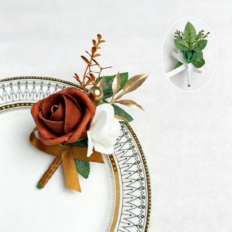 6Pcs Multipurpose Wedding Boutonniere Artificial Flower Wrist Corsage for Wedding Anniversary Party Table Centerpieces