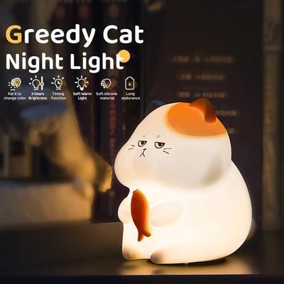 Niedliches Silikon-Katzen-Nachtlicht, dimmbar, wiederaufladbar, Schlaflicht für Kinderzimmer, Kawaii, kabellos, Touch-Licht für Kinderzimmer-Dekoration