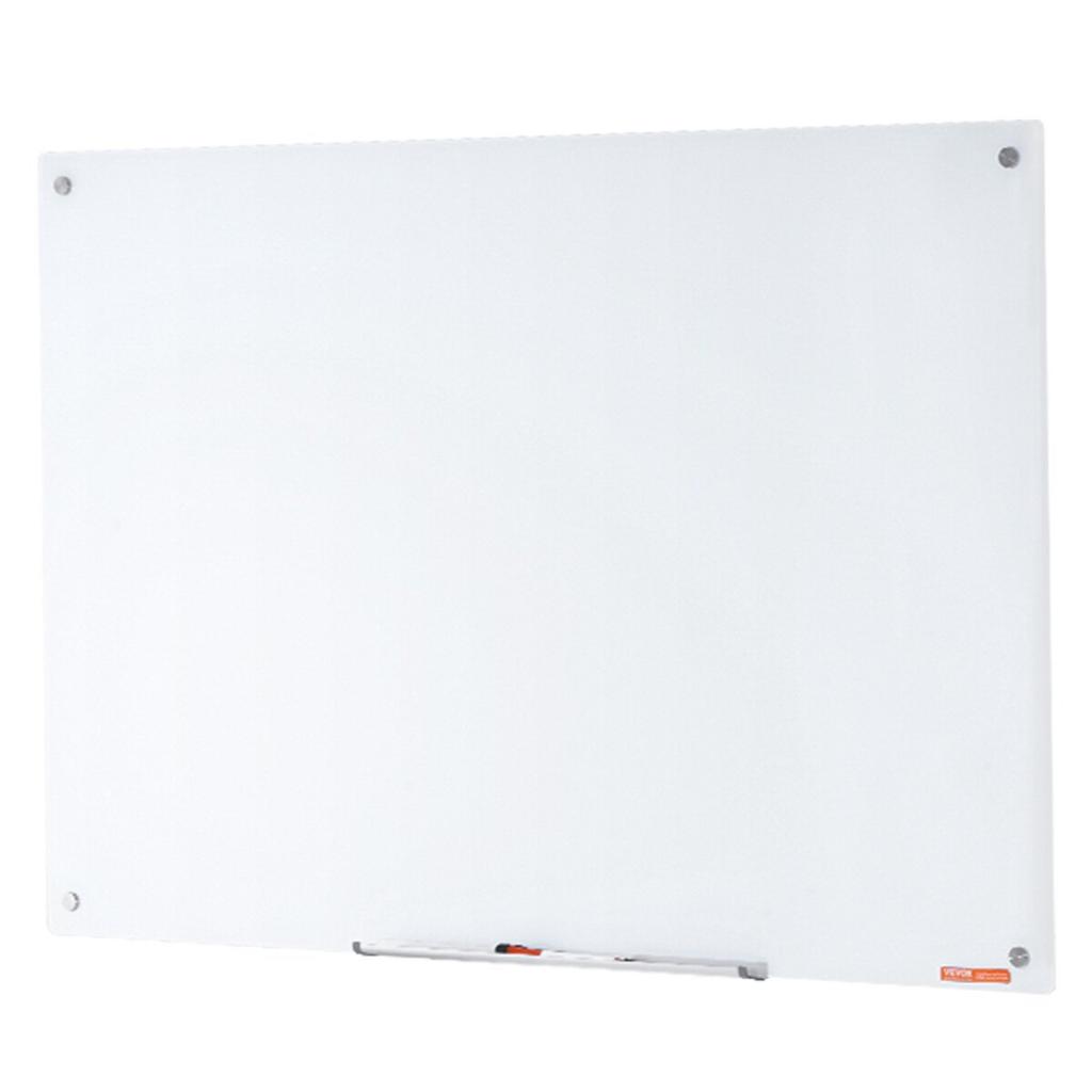 Magnetic Glass Whiteboard, Dry Erase Board 1200 x 800 mm, Wall-Mounted Large White Glassboard Frameless, with Marker Tray, an Eraser and 2 Markers,